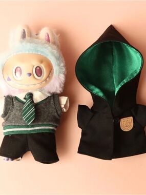 5pcs Removable Green Hoodie Labubu School Outfit, Harry Potter style